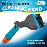 Pool & Spa Filter Cartridge Cleaner Tool with Scrub Brushes - Durable Cleaning Wand with 8 Powerful Water Jets - Quickly Cleans & Removes Filter Dirt & Debris