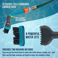 Pool & Spa Filter Cartridge Cleaner Tool with Scrub Brushes - Durable Cleaning Wand with 8 Powerful Water Jets - Quickly Cleans & Removes Filter Dirt & Debris