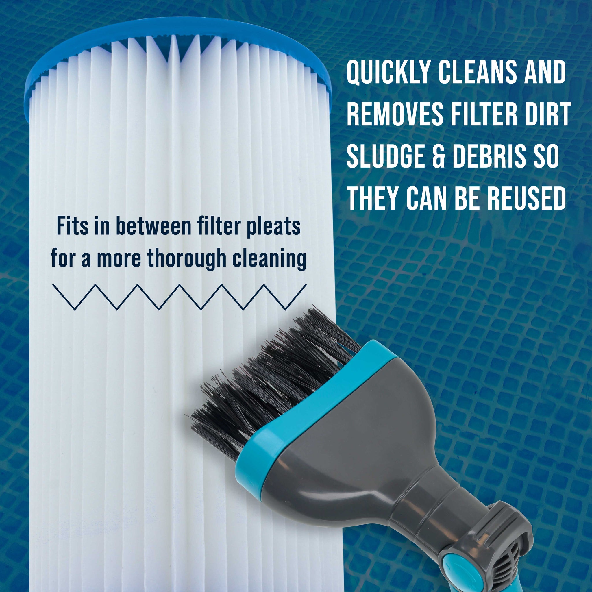Pool & Spa Filter Cartridge Cleaner Tool with Scrub Brushes - Durable Cleaning Wand with 8 Powerful Water Jets - Quickly Cleans & Removes Filter Dirt & Debris