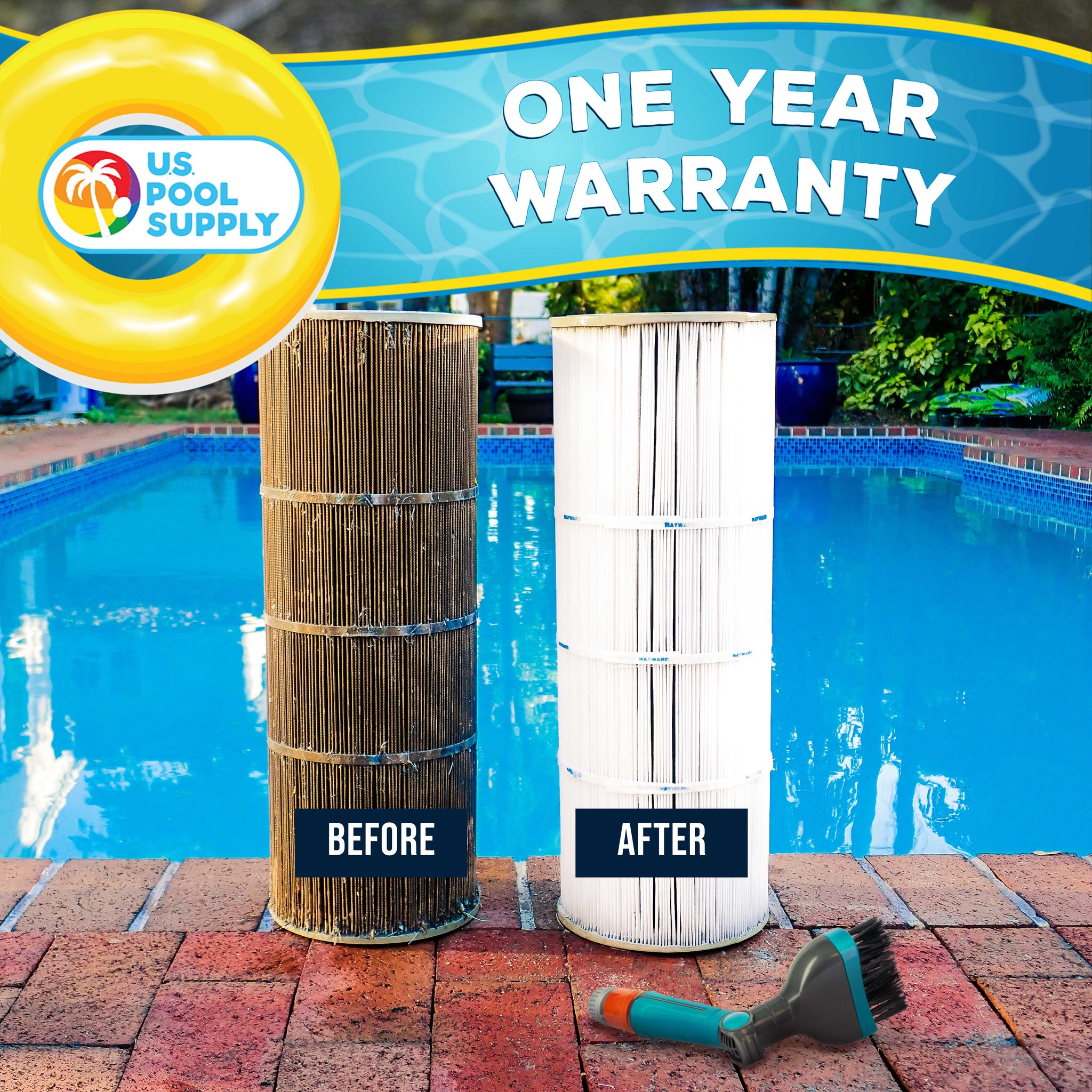 Pool & Spa Filter Cartridge Cleaner Tool with Scrub Brushes - Durable Cleaning Wand with 8 Powerful Water Jets - Quickly Cleans & Removes Filter Dirt & Debris