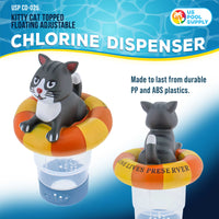 Kitty Cat Floating Pool Chlorine Dispenser, Collapsible Base, Holds 3" Tablets - 7" Fun Cute Pet Life Preserver Animal Float Floater