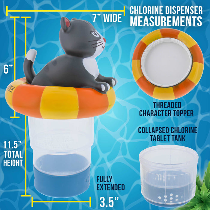 U.S. Pool Supply Kitty Cat Floating Pool Chlorine Dispenser, Collapsible Base, Holds 3" Tablets - 7" Fun Cute Pet Life Preserver Animal Float Floater