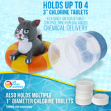 Kitty Cat Floating Pool Chlorine Dispenser, Collapsible Base, Holds 3" Tablets - 7" Fun Cute Pet Life Preserver Animal Float Floater