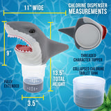Open Jaws Shark Floating Pool Chlorine Dispenser, Collapsible Base, Holds 3" Tablets - 11" Fun, Scary Teeth Great White Animal Float