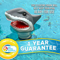 Open Jaws Shark Floating Pool Chlorine Dispenser, Collapsible Base, Holds 3" Tablets - 11" Fun, Scary Teeth Great White Animal Float