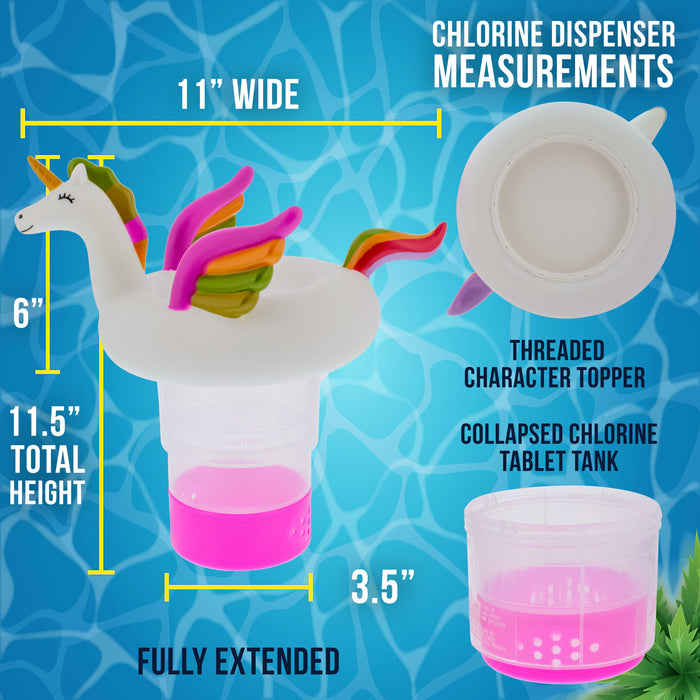 U.S. Pool Supply Unicorn Floating Pool Chlorine Dispenser, Collapsible Base, Holds 3" Tablets - Fun Cute 10" Pink Green Yellow, White Pet Animal Float