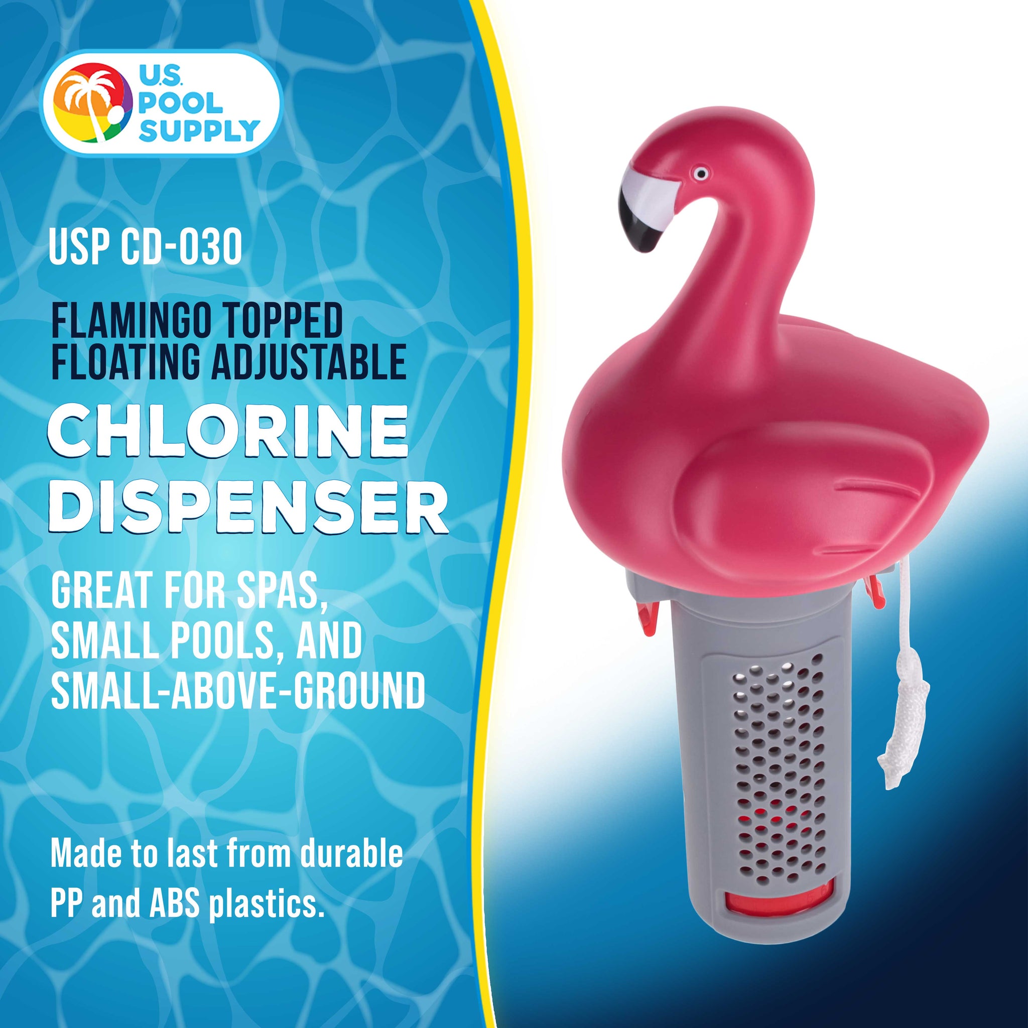 Flamingo Floating Spa, Hot Tub & Small Pool Chlorine and Bromine Dispenser - Holds 1" Tablets, 6 Flow Level Control Settings, Pink