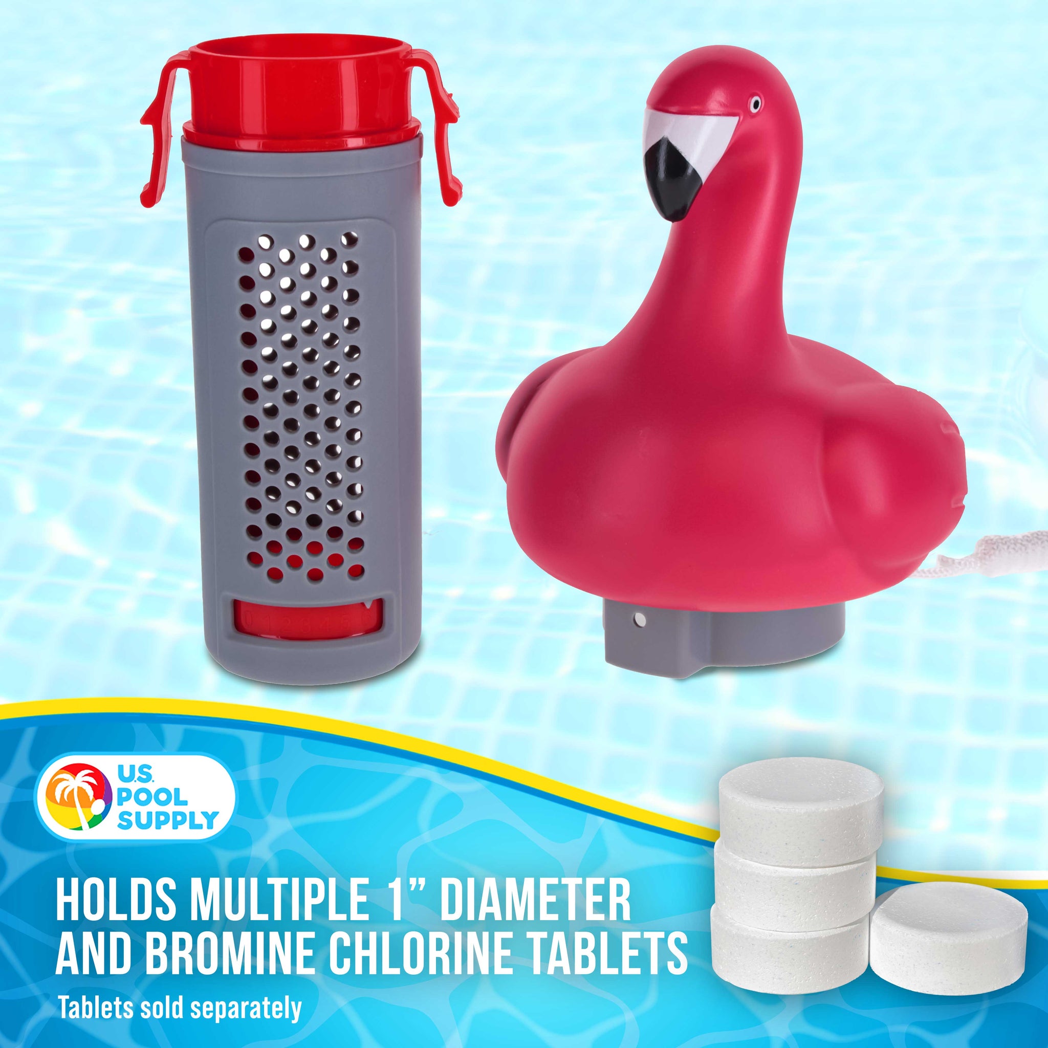 Flamingo Floating Spa, Hot Tub & Small Pool Chlorine and Bromine Dispenser - Holds 1" Tablets, 6 Flow Level Control Settings, Pink