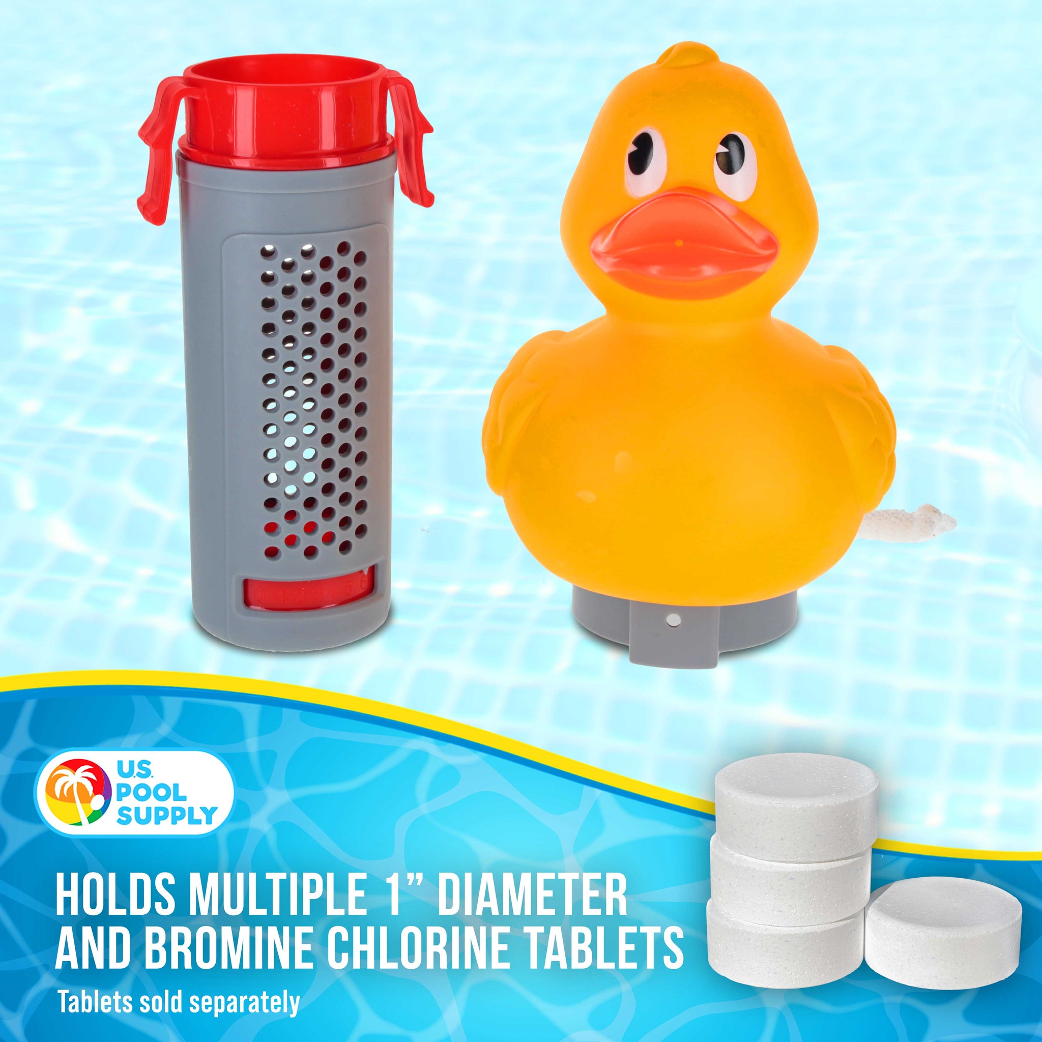 Duck Floating Spa, Hot Tub & Small Pool Chlorine and Bromine Dispenser - Holds 1" Tablets, 6 Flow Level Control Settings