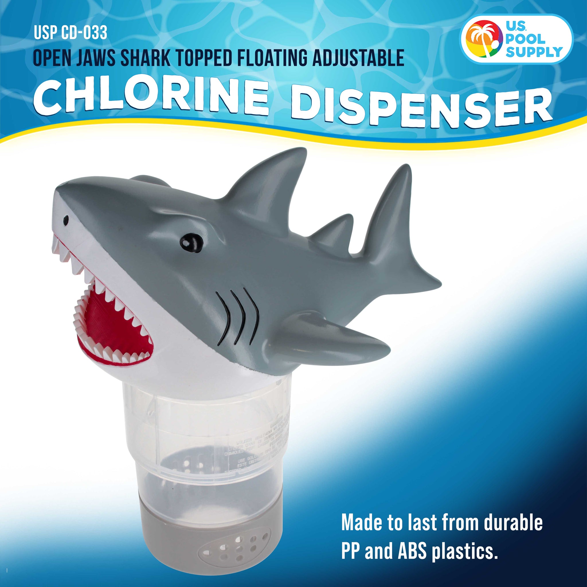 Open Jaws Great White Shark Floating Pool Chlorine Dispenser, Collapsible Base, Holds 3" Tablets - Scary Teeth, Animal Float Floater