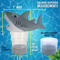 Open Jaws Great White Shark Floating Pool Chlorine Dispenser, Collapsible Base, Holds 3" Tablets - Scary Teeth, Animal Float Floater