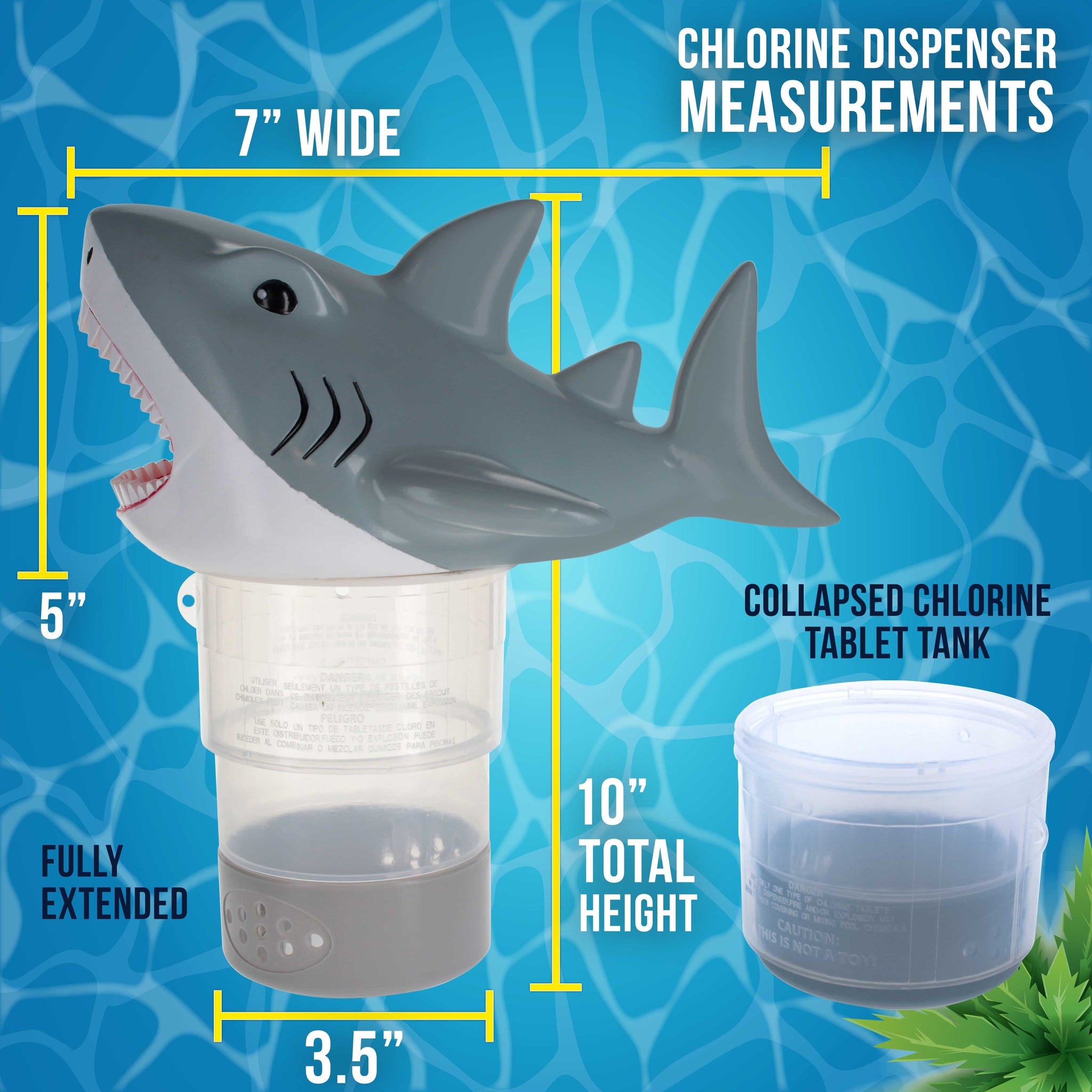 Open Jaws Great White Shark Floating Pool Chlorine Dispenser, Collapsible Base, Holds 3" Tablets - Scary Teeth, Animal Float Floater