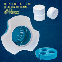 Large Pool Floating Chlorine Chemical Dispenser with 120° F Thermometer, 7" Diameter, Holds 3" Tablets, Adjustable Chemical Delivery