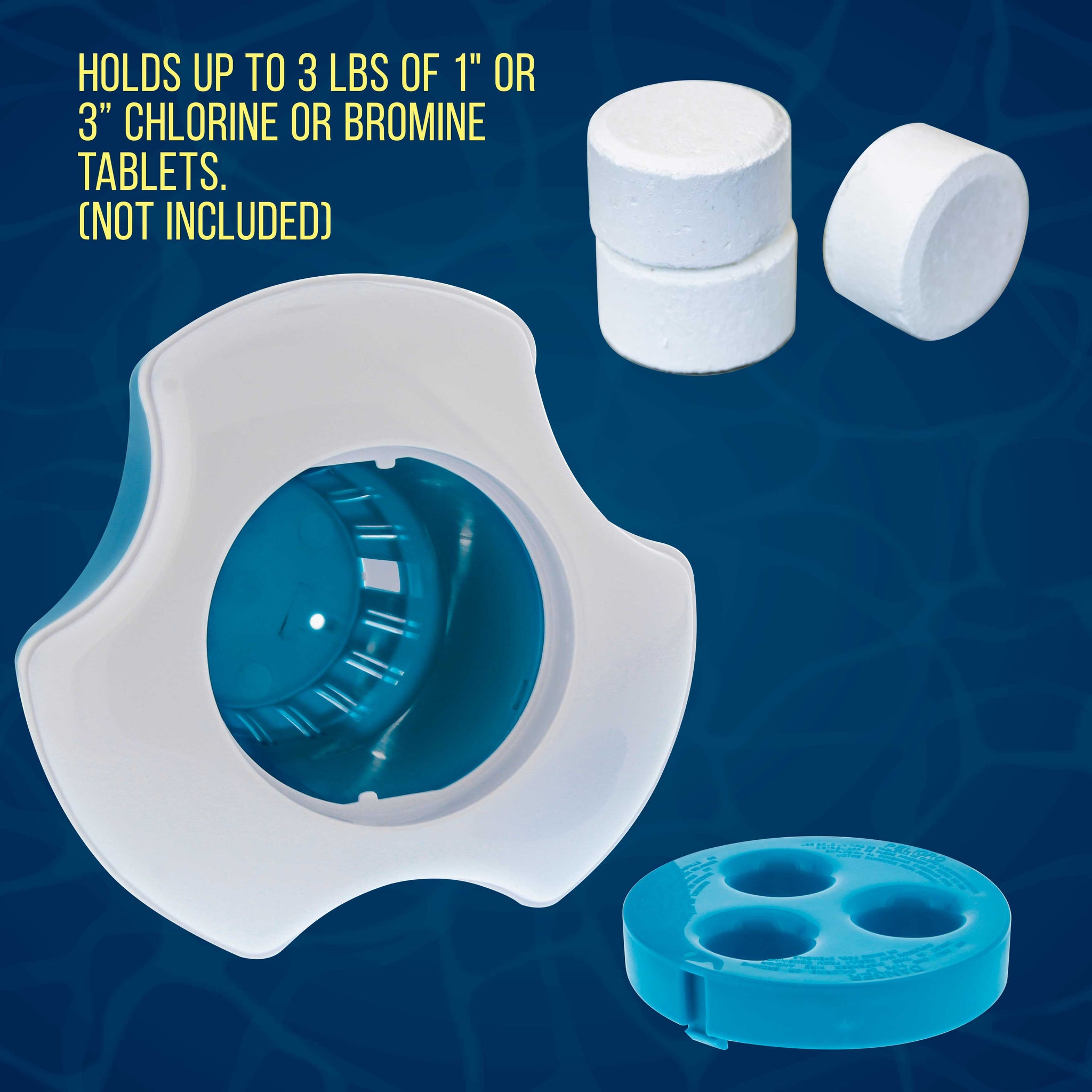 Large Pool Floating Chlorine Chemical Dispenser with 120° F Thermometer, 7" Diameter, Holds 3" Tablets, Adjustable Chemical Delivery