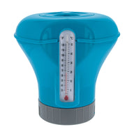 Pool Chlorine Floater Dispenser with Thermometer - 8" Diameter Floating Chlorinator, Large Capacity Holds 3" Tablets - Adjustable Ring for Balanced Chemical Delivery
