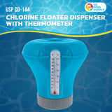 Pool Chlorine Floater Dispenser with Thermometer - 8" Diameter Floating Chlorinator, Large Capacity Holds 3" Tablets - Adjustable Ring for Balanced Chemical Delivery