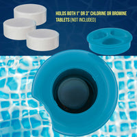 Pool Chlorine Floater Dispenser with Thermometer - 8" Diameter Floating Chlorinator, Large Capacity Holds 3" Tablets - Adjustable Ring for Balanced Chemical Delivery