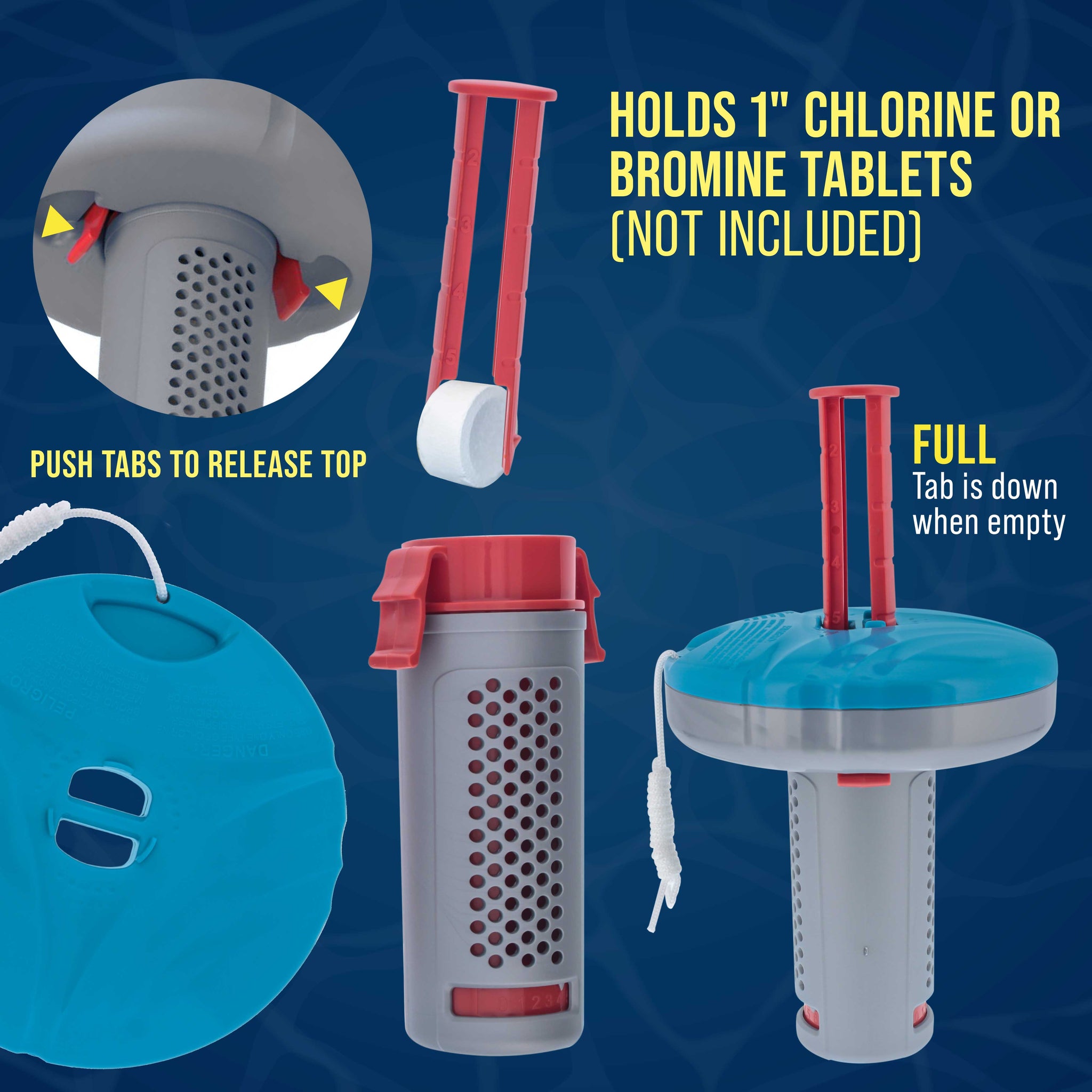 Floating Spa, Hot Tub & Small Pool Chlorine and Bromine Chemical Dispenser - Holds 1" Tablets, 6 Flow Level Control Settings