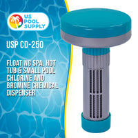 Floating Spa, Hot Tub & Small Pool Chlorine and Bromine Chemical Dispenser - Holds 1" Tablets, 13 Flow Level Control Settings