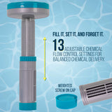 Floating Spa, Hot Tub & Small Pool Chlorine and Bromine Chemical Dispenser - Holds 1" Tablets, 13 Flow Level Control Settings