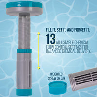 Floating Spa, Hot Tub & Small Pool Chlorine and Bromine Chemical Dispenser - Holds 1" Tablets, 13 Flow Level Control Settings