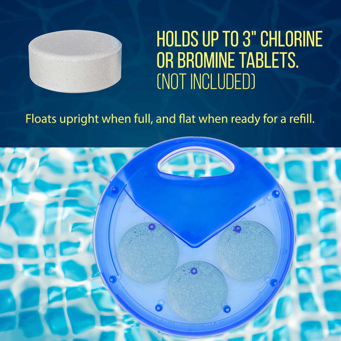 U.S. Pool Supply® Pool & Spa Floating Chlorine & Bromine 3" Tablet View Circle Chemical Dispenser 10" Diameter - Floats Upright when Full and Flat when Needs Refill
