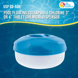 Pool Floating Collapsible Chlorine 3" or 4" Tablet Chemical Dispenser, 8" Diameter, Collapsible