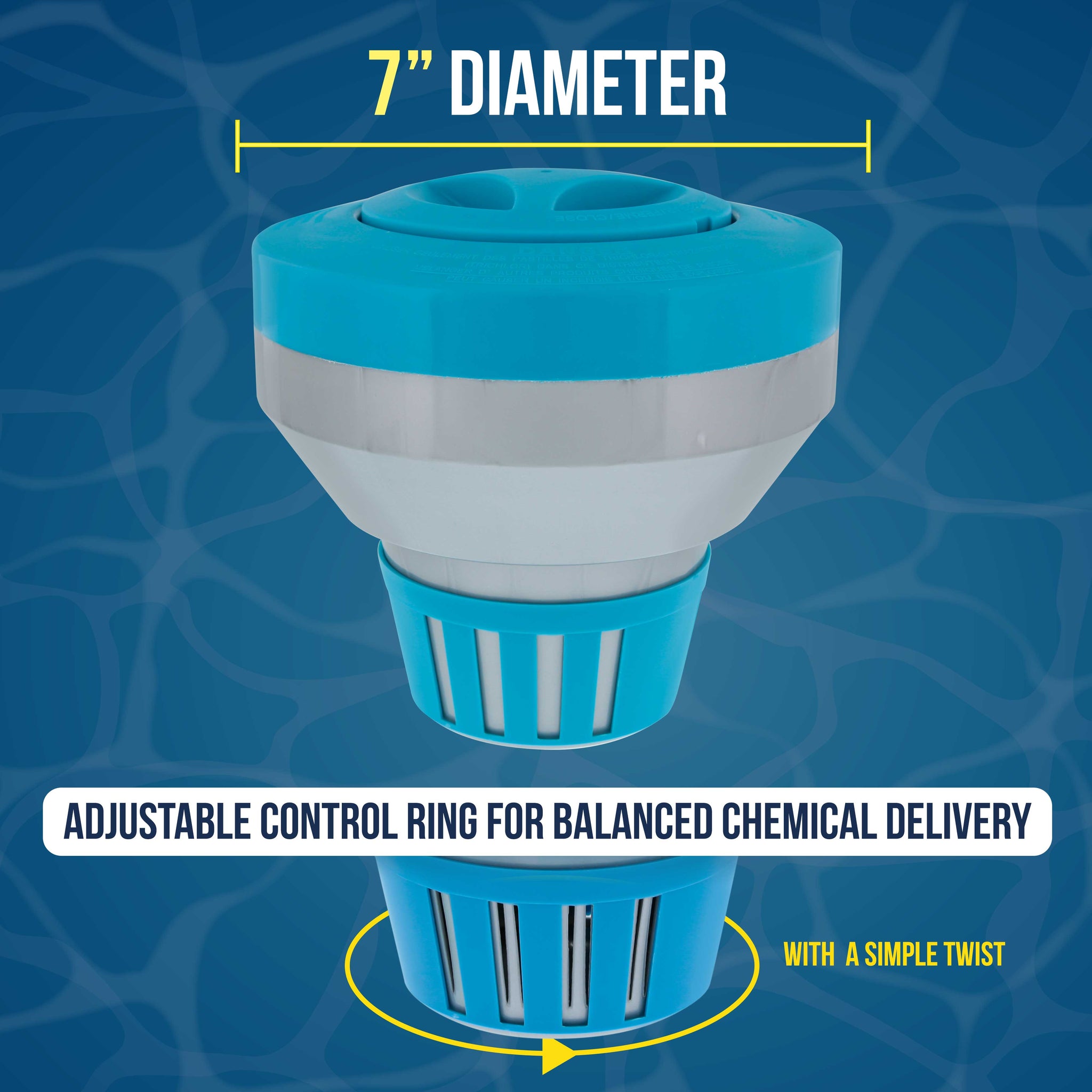 Deluxe Pool Chlorine Floater Dispenser - 3" Tablets, 7" Diameter - Inground & Above Ground Swimming Pools, Large Floating Chlorinator