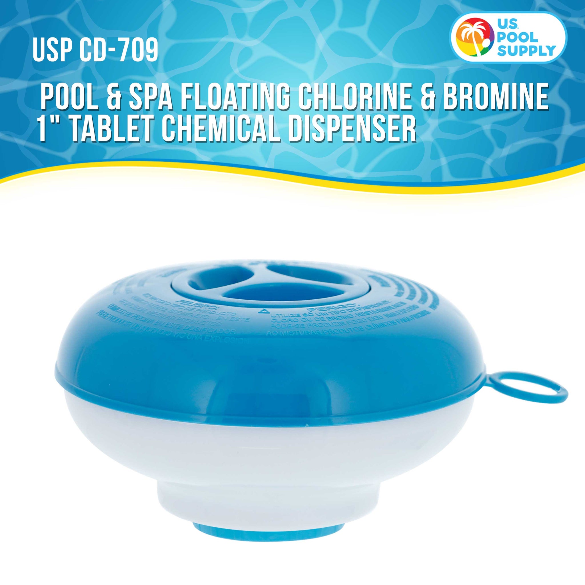 Pool & Spa Floating Chlorine & Bromine 1" Tablet Chemical Dispenser, 5" Diameter, Collapsible Floater