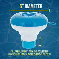 Pool & Spa Floating Chlorine & Bromine 1" Tablet Chemical Dispenser, 5" Diameter, Collapsible Floater