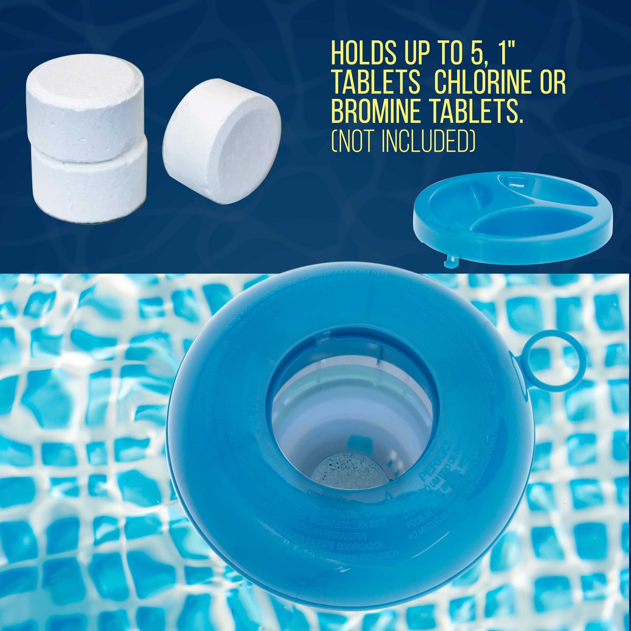 Pool & Spa Floating Chlorine & Bromine 1" Tablet Chemical Dispenser, 5" Diameter, Collapsible Floater