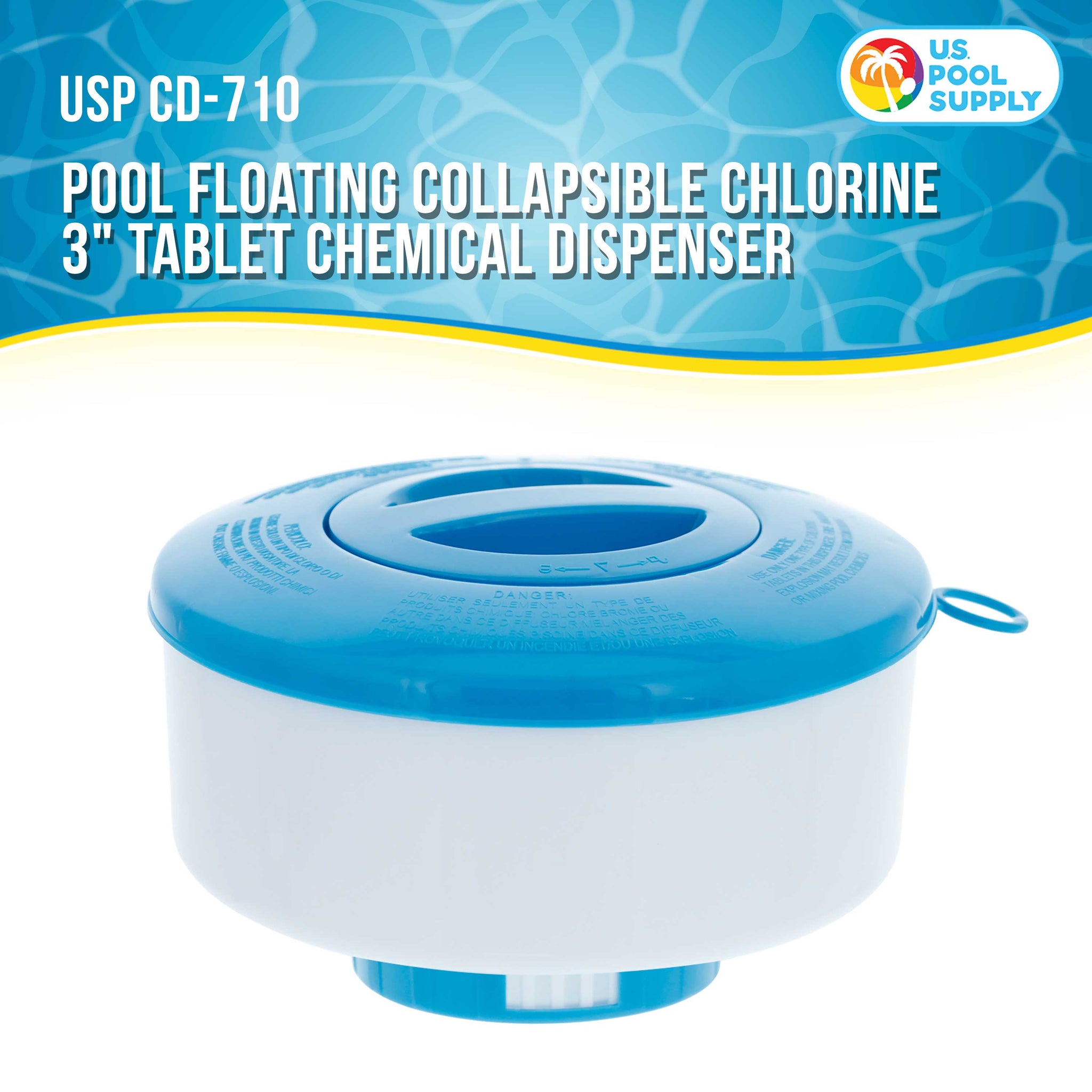 Pool Floating Collapsible Chlorine 3" Tablet Chemical Dispenser, 7" Diameter, Collapsible Tank