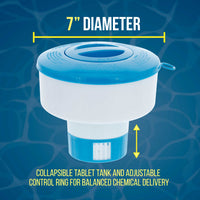 Pool Floating Collapsible Chlorine 3" Tablet Chemical Dispenser, 7" Diameter, Collapsible Tank
