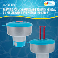 Pool Chlorine Floater Dispenser with Pop-Up Refill Indicator, Hold 3" Tablets