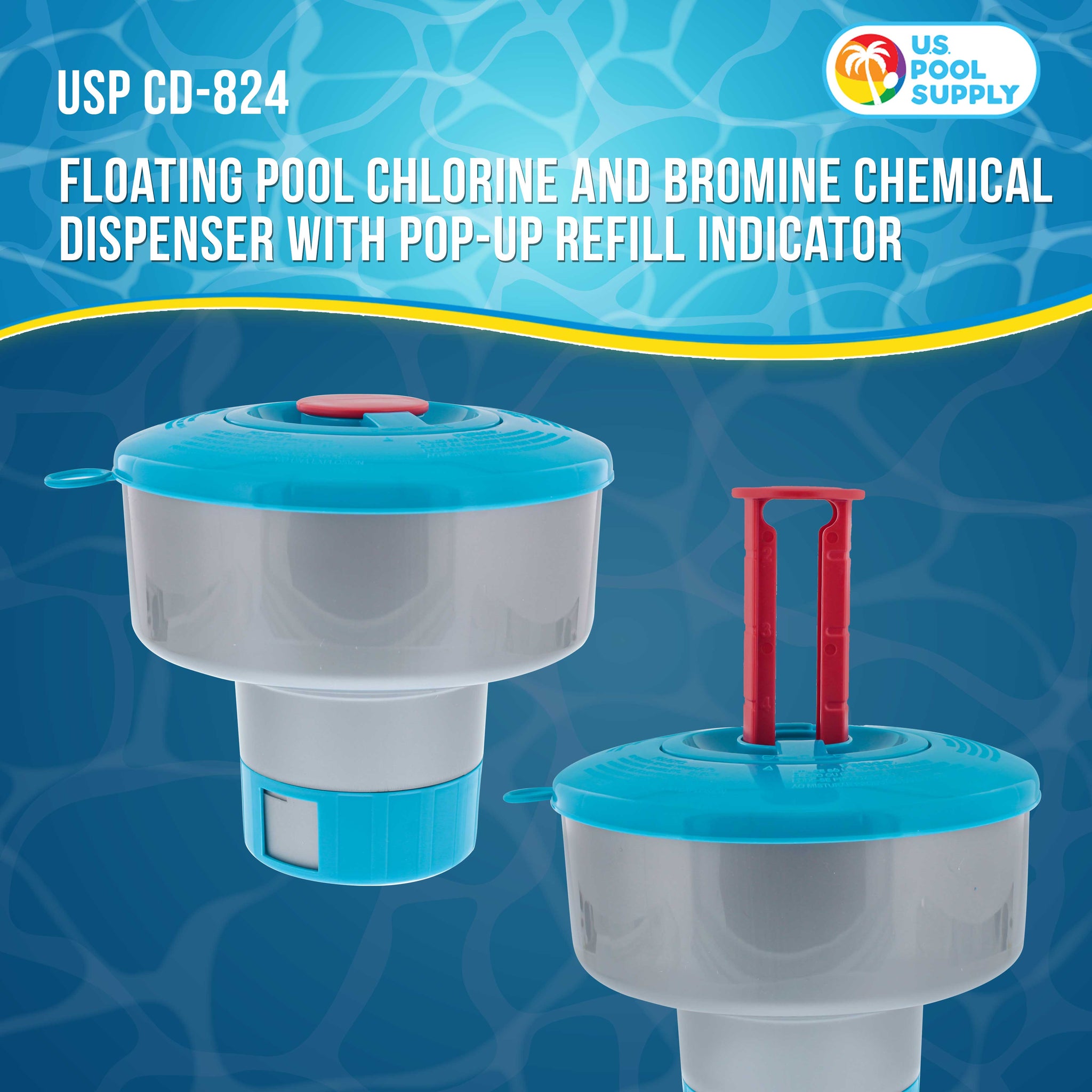 Pool Chlorine Floater Dispenser with Pop-Up Refill Indicator, Hold 3" Tablets