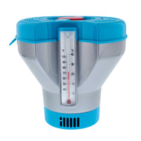 Deluxe Pool Chlorine Floater Dispenser with 100° F Thermometers on Each Side, Pop-Up Refill Indicator - Large Capacity Holds 3", 4" Tablets 8" Diameter Floating Chlorinator