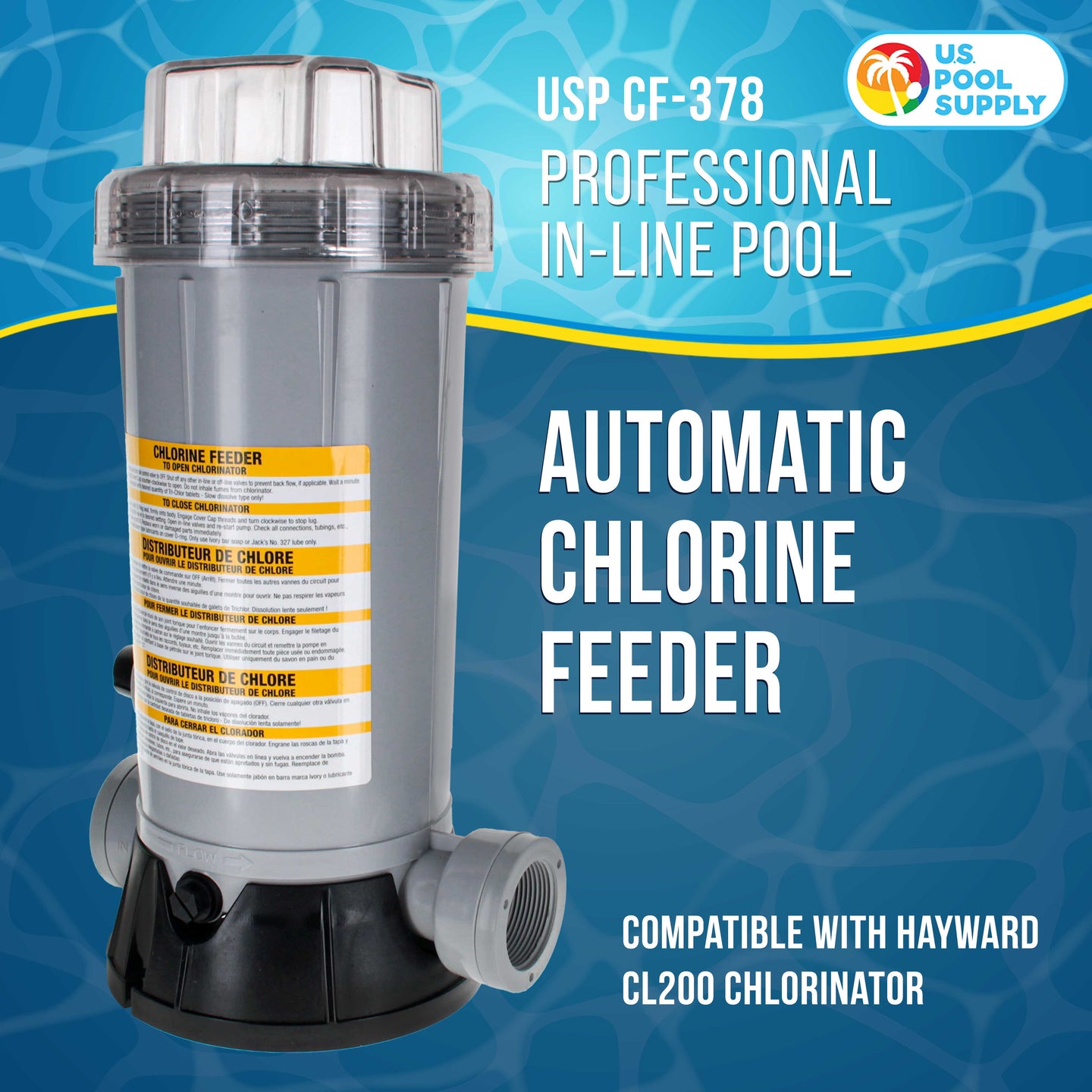 Professional In-Line Pool Automatic Chlorine Feeder - 9 lb Chemical Capacity, Compatible with Hayward CL200 Chlorinator - Above Ground Swimming Pools, Lid Wrench, Easy Installation