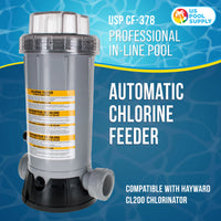 Professional In-Line Pool Automatic Chlorine Feeder - 9 lb Chemical Capacity, Compatible with Hayward CL200 Chlorinator - Above Ground Swimming Pools, Lid Wrench, Easy Installation
