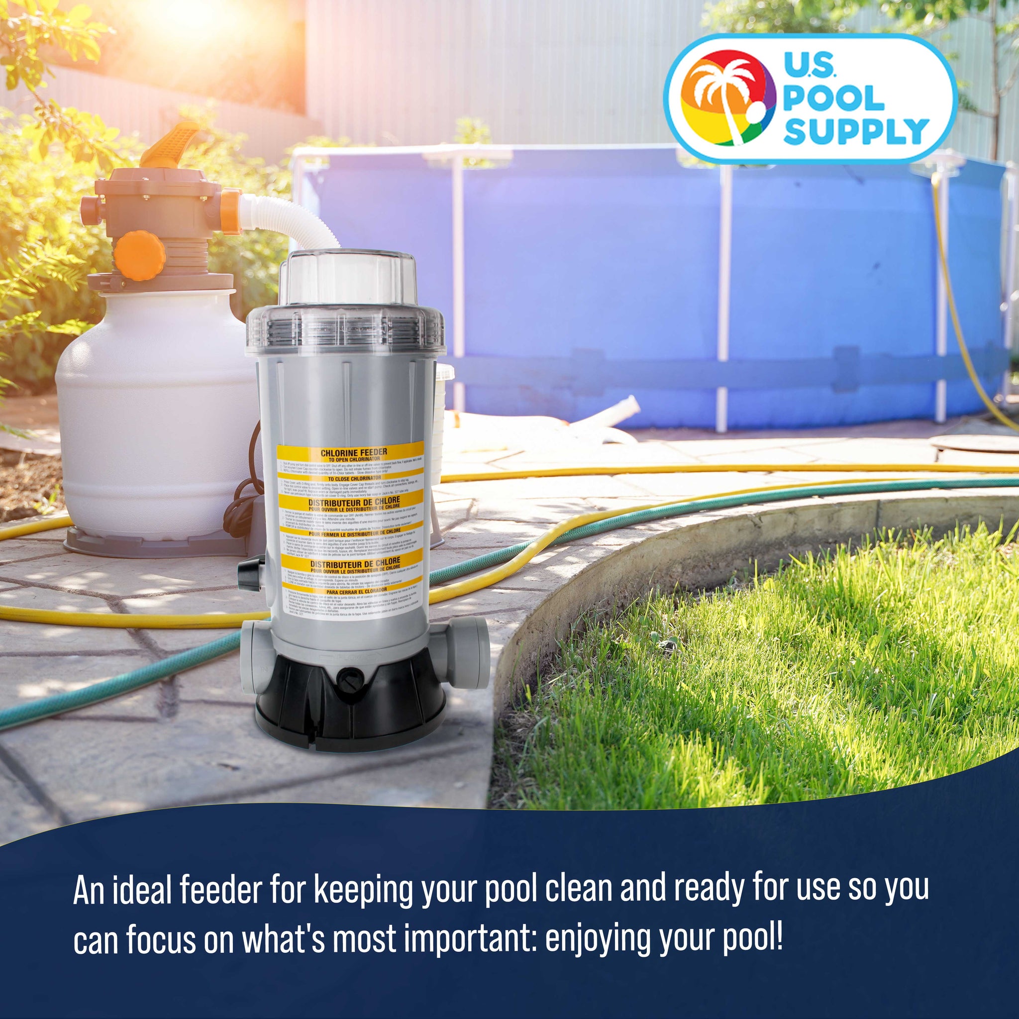 Professional In-Line Pool Automatic Chlorine Feeder - 9 lb Chemical Capacity, Compatible with Hayward CL200 Chlorinator - Above Ground Swimming Pools, Lid Wrench, Easy Installation