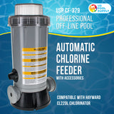 Professional Off-Line Pool Automatic Chlorine Feeder - 9 lb Chemical Capacity, Compatible with Hayward CL220 Chlorinator - Above Ground Swimming Pools, Easy Installation