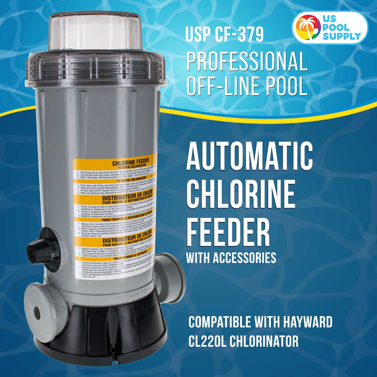 Professional Off-Line Pool Automatic Chlorine Feeder - 9 lb Chemical Capacity, Compatible with Hayward CL220 Chlorinator - Inground Above Ground Swimming Pools, Easy Secure Lid Wrench