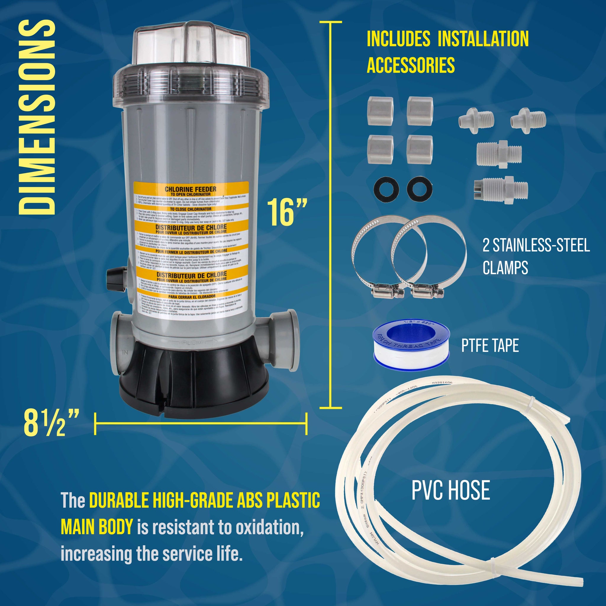 Professional Off-Line Pool Automatic Chlorine Feeder - 9 lb Chemical Capacity, Compatible with Hayward CL220 Chlorinator - Inground Above Ground Swimming Pools, Easy Secure Lid Wrench