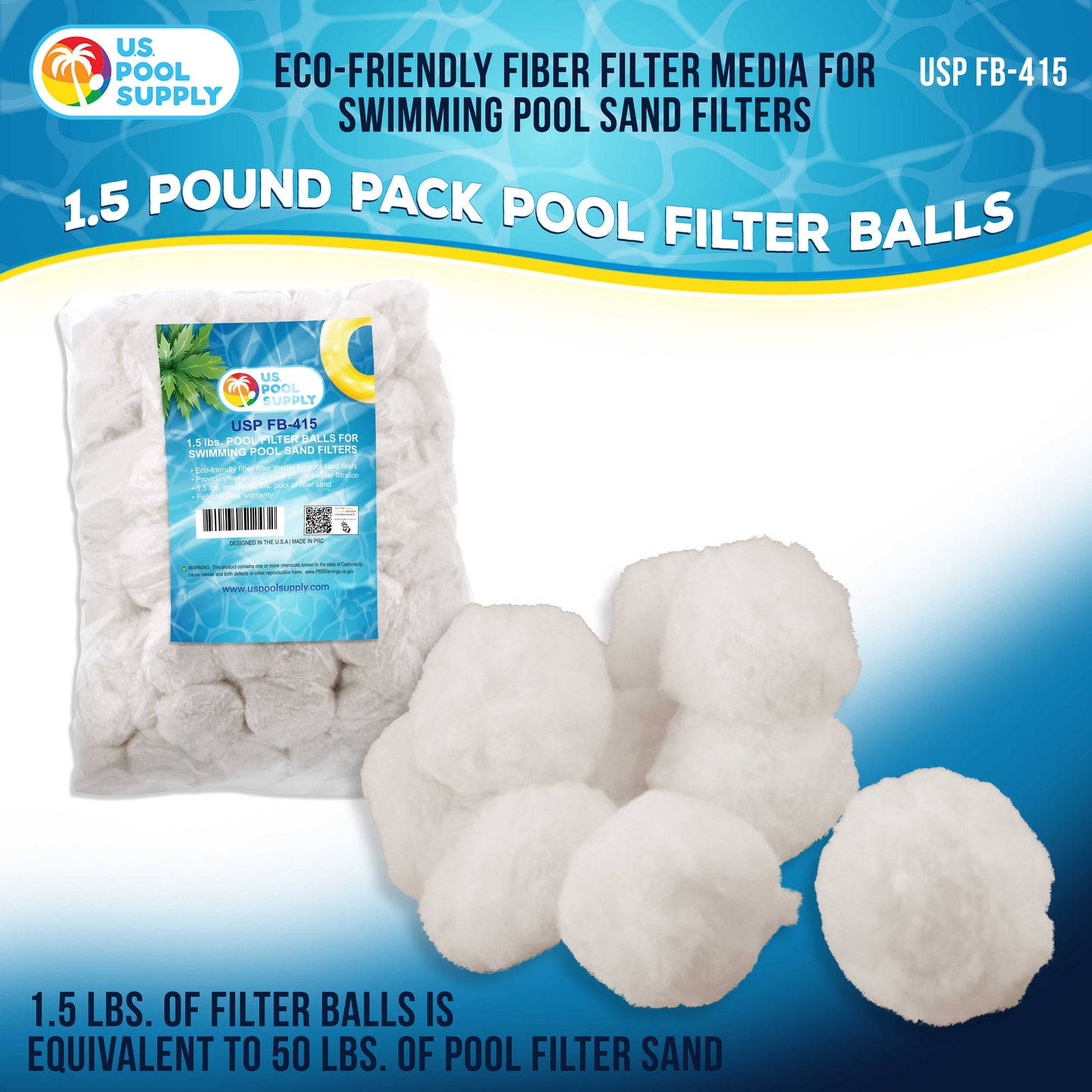 1.5 lbs Pool Filter Balls - Fiber Filter Media for Swimming Pool Sand Filters (Equals 50 lbs Pool Filter Sand) - Higher Filtration