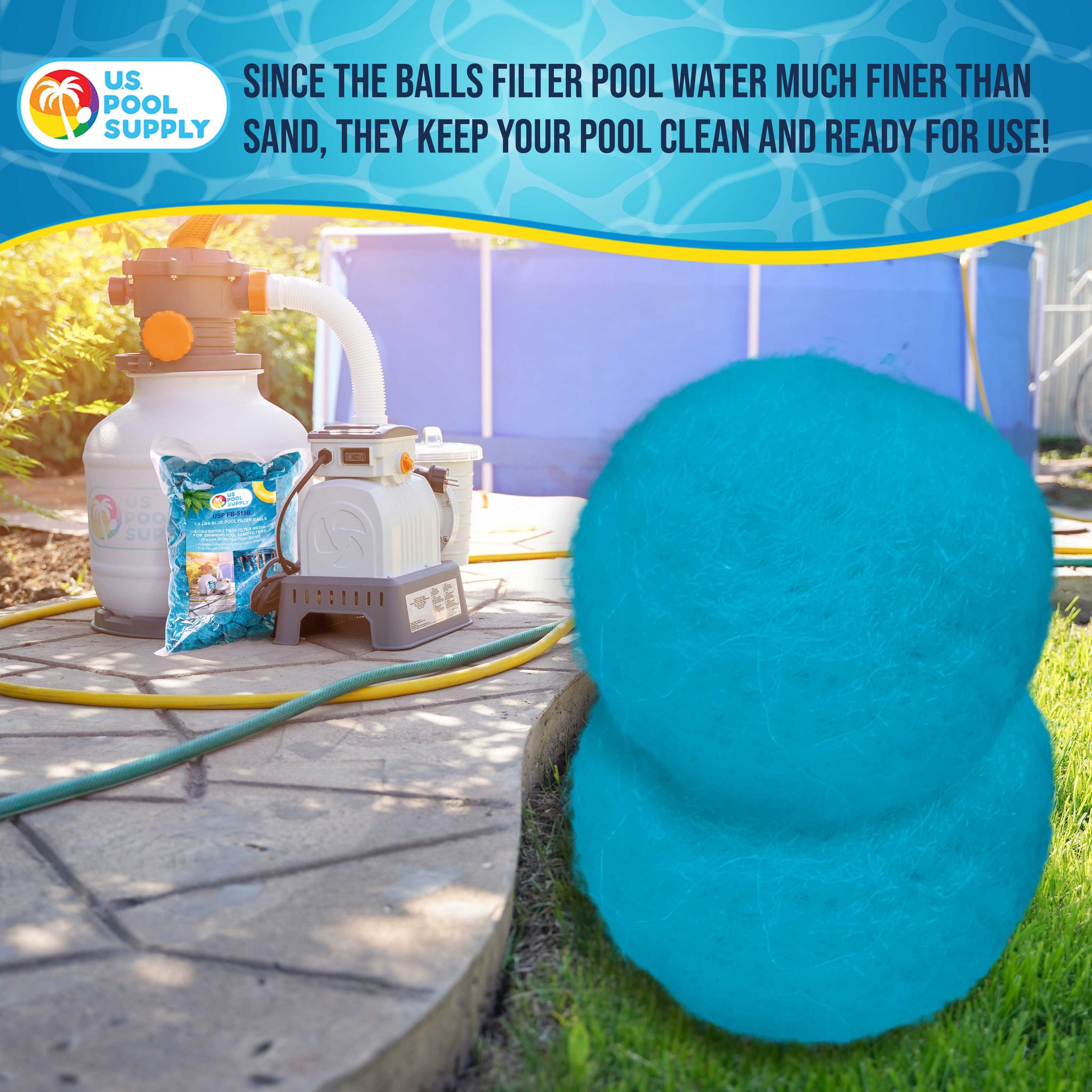 1.5 lbs Blue Pool Filter Balls - Eco-Friendly Fiber Filter Media for Swimming Pool Sand Filters (Equals 50 lbs Pool Filter Sand)