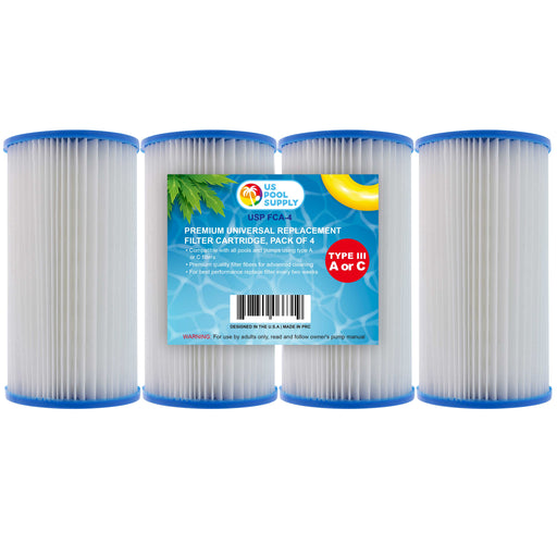 U.S. Pool Supply® 4 Pack of Universal Replacement Filter Cartridges, Type A or C, Compatible with Above Ground Swimming Pool Pumps Using A or C Filters