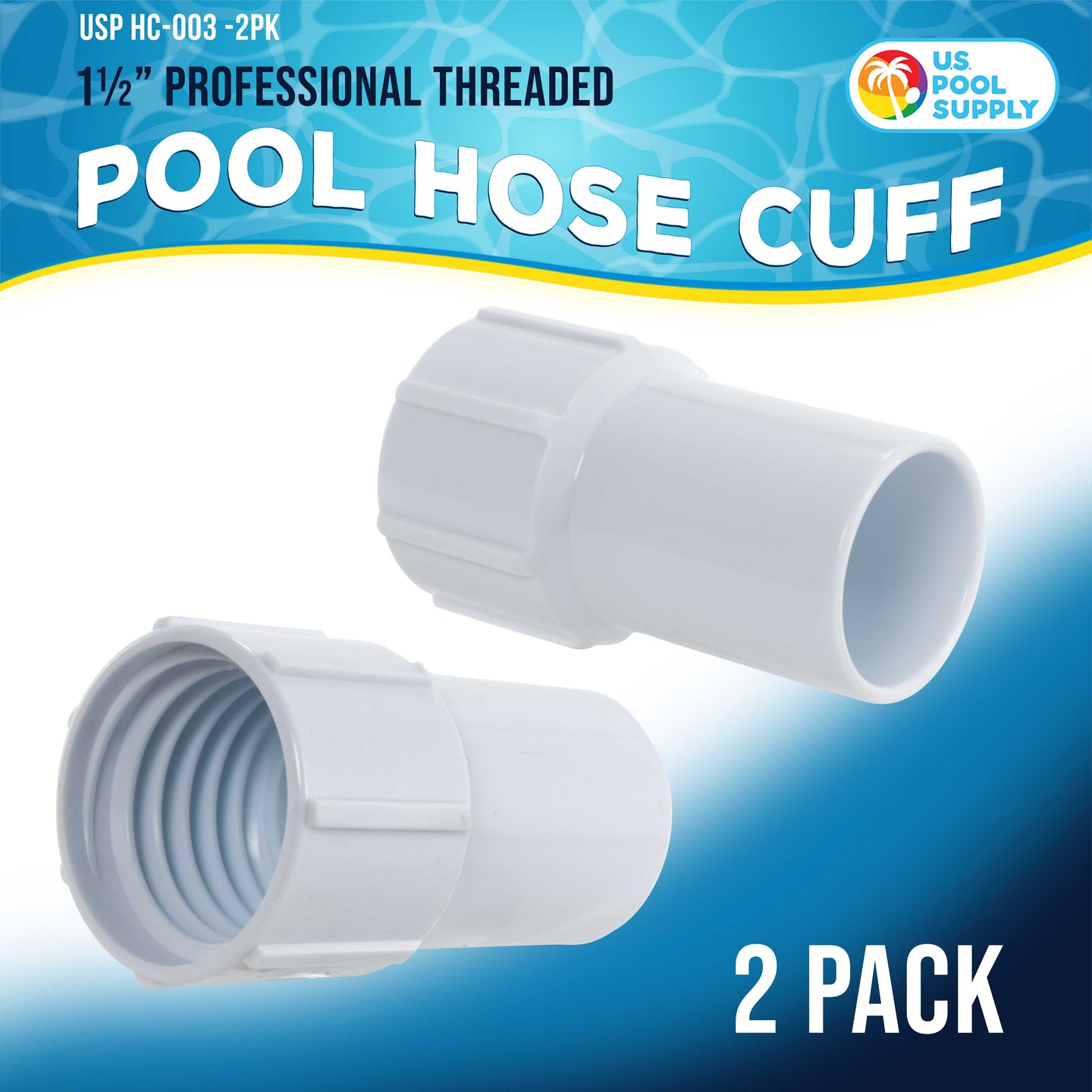 1-1/2" Pool Hose Cuff, 2 Pack - Swimming Pool Replacement Cuff for Spiral-Wound Vacuum Hoses - Threaded Cuff, Repair Hose Ends