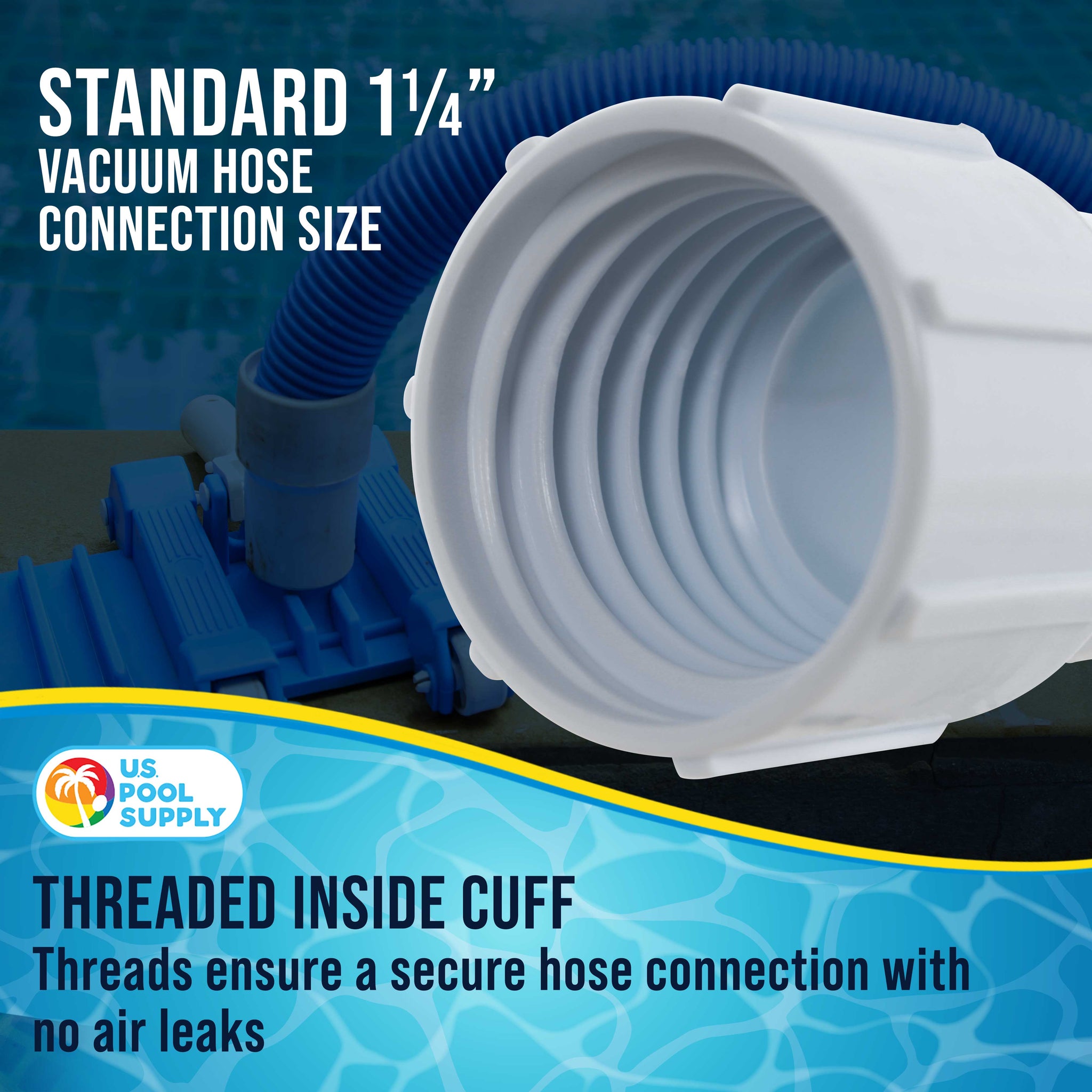1-1/4" Pool Hose Cuff, 2 Pack - Swimming Pool Replacement Cuff for Spiral-Wound Vacuum Hoses - Threaded Cuff, Repair Hose Ends