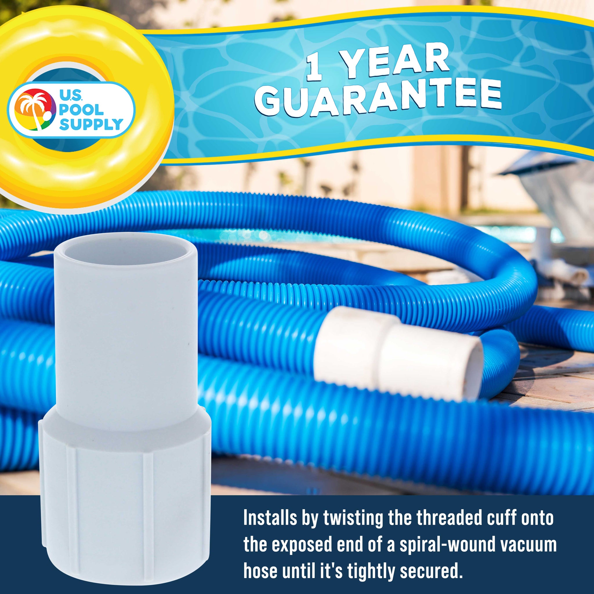 1-1/4" Pool Hose Cuff, 2 Pack - Swimming Pool Replacement Cuff for Spiral-Wound Vacuum Hoses - Threaded Cuff, Repair Hose Ends
