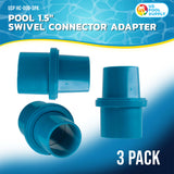 Pool 1.5" Swivel Connector Adapter, Pack of 3 - Connects to Suction Pool Vacuum Cleaner Hose and Leaf Canisters - Prevents Vacuum Hoses from Kinking and Twisting, Inground Fitting