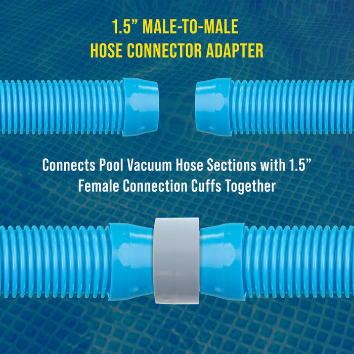 Hose Connector Adapter, 1.5" Male to Male Fitting, Pack of 2 - Connects Female Cuff Vacuum Hoses, Leaf Canister Conversion Joiner - Replacement, Compatible with Hayward AXV092 Adapter